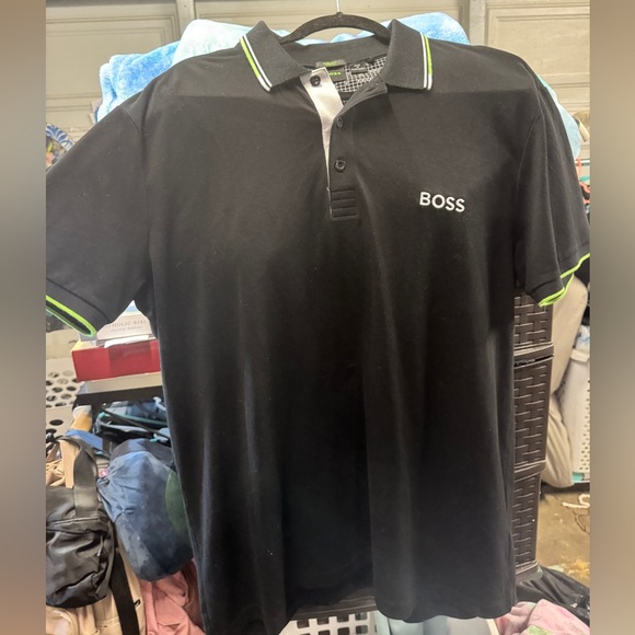 BOSS Black Polo Shirt with Green Accents - Picture 1 of 2